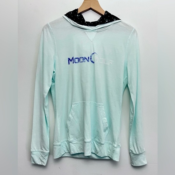 Moon Golf Hoodie Women’s Size M Mint Green Lightweight Logo Print Lined Hood - Picture 1 of 6